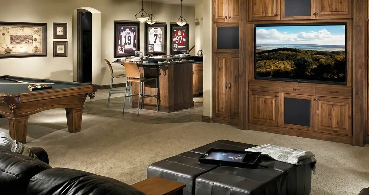 finished basement remodeling project transforming a basement into a comfortable living space in Raleigh, NC