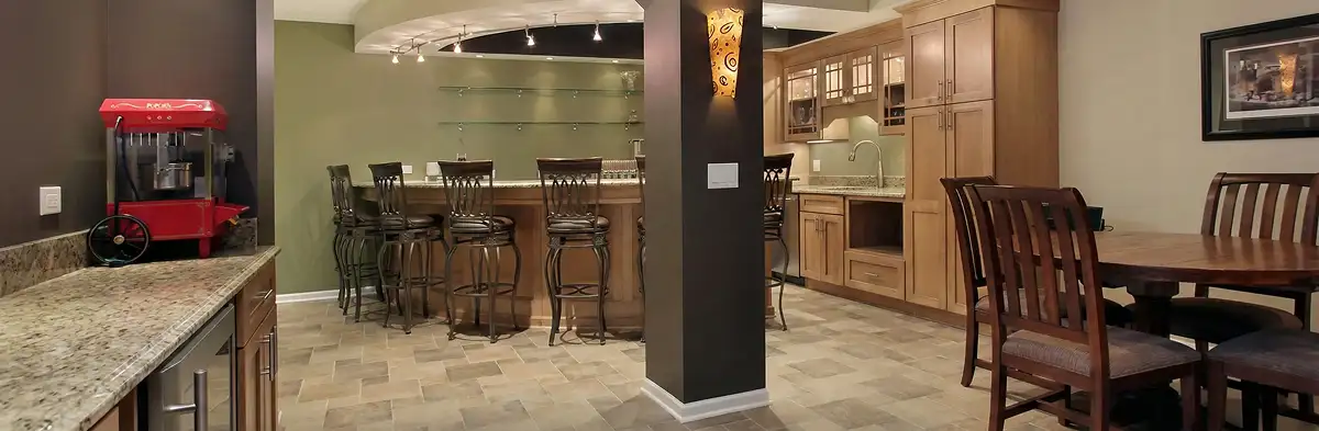 modern basement remodeling with custom finishes and open layout in a home in Raleigh, NC