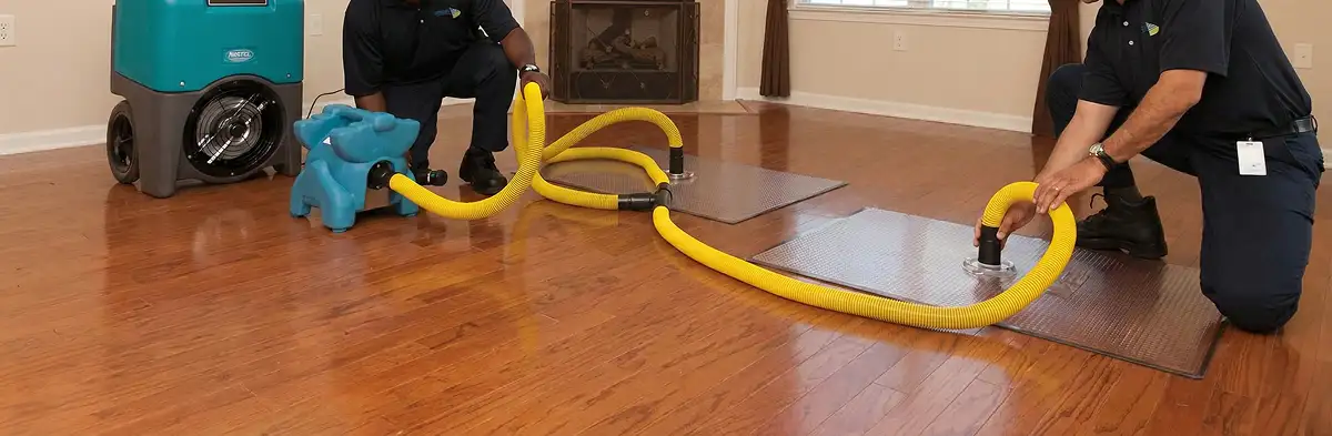 emergency water removal technicians extracting standing water from a home using professional equipment in Raleigh, NC