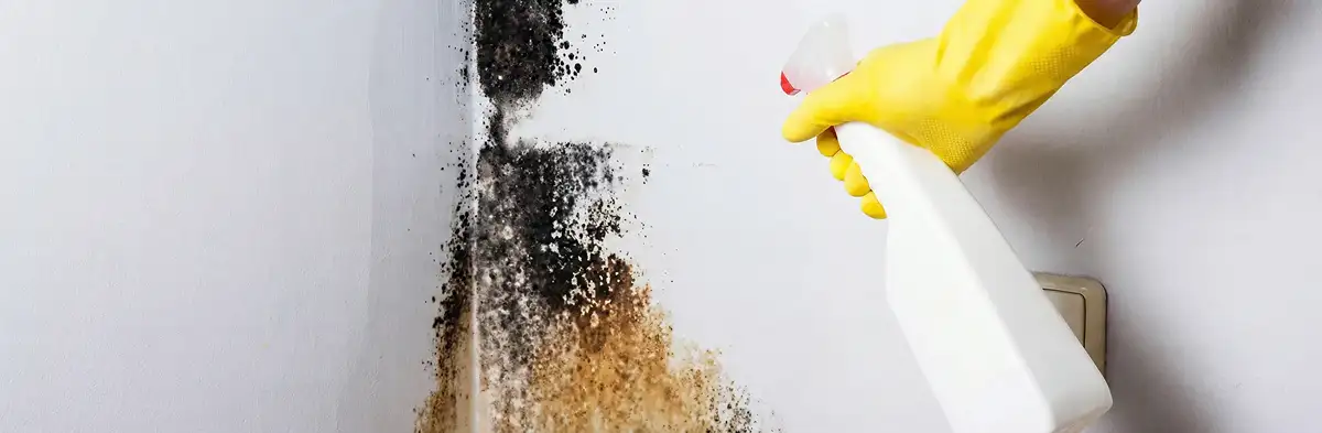 visible mold growth on an interior wall being treated during mold removal service in Raleigh, NC