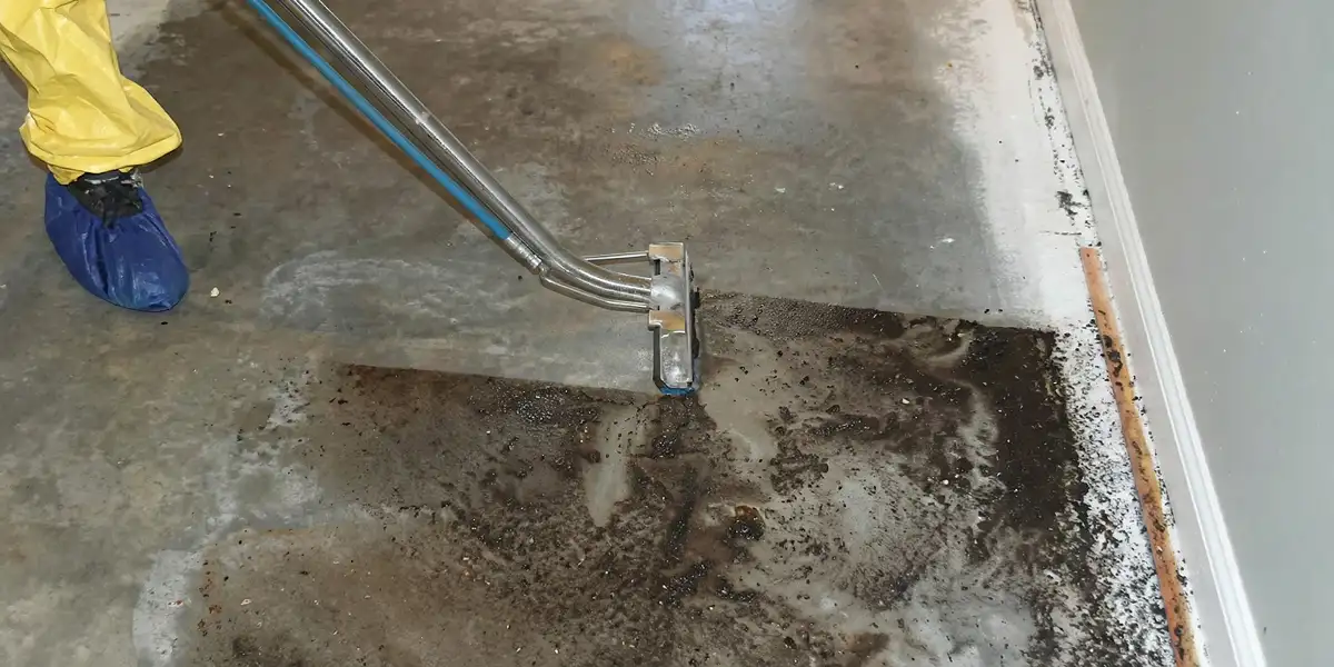 sewage removal technicians extracting contaminated wastewater from a residential floor in Raleigh, NC