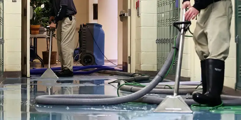 water damage restoration technicians performing professional water extraction inside a property in Raleigh, NC